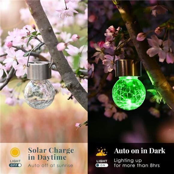 Hanging Solar Lights Outdoor, 8 Pack Decorative Cracked Glass Ball Light - Picture 6 of 7